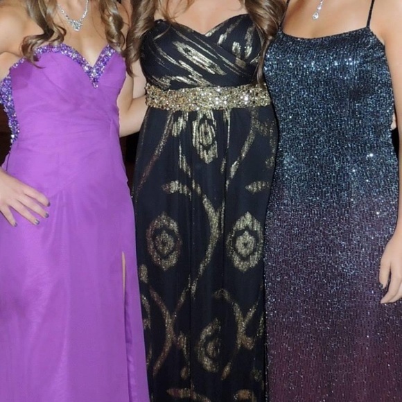 Betsy & Adam black and gold beaded strapless gown - Picture 7 of 8